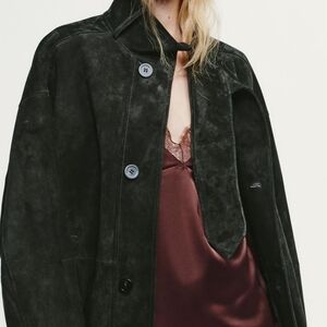 Zara Green Suede Leather Jacket